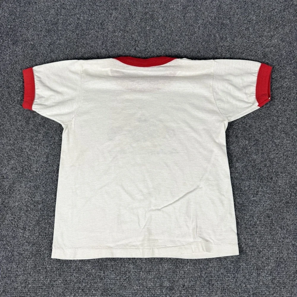 Vintage‎ 80s Kids La Petite Academy Pep Club White Red Ringer T-Shirt Small